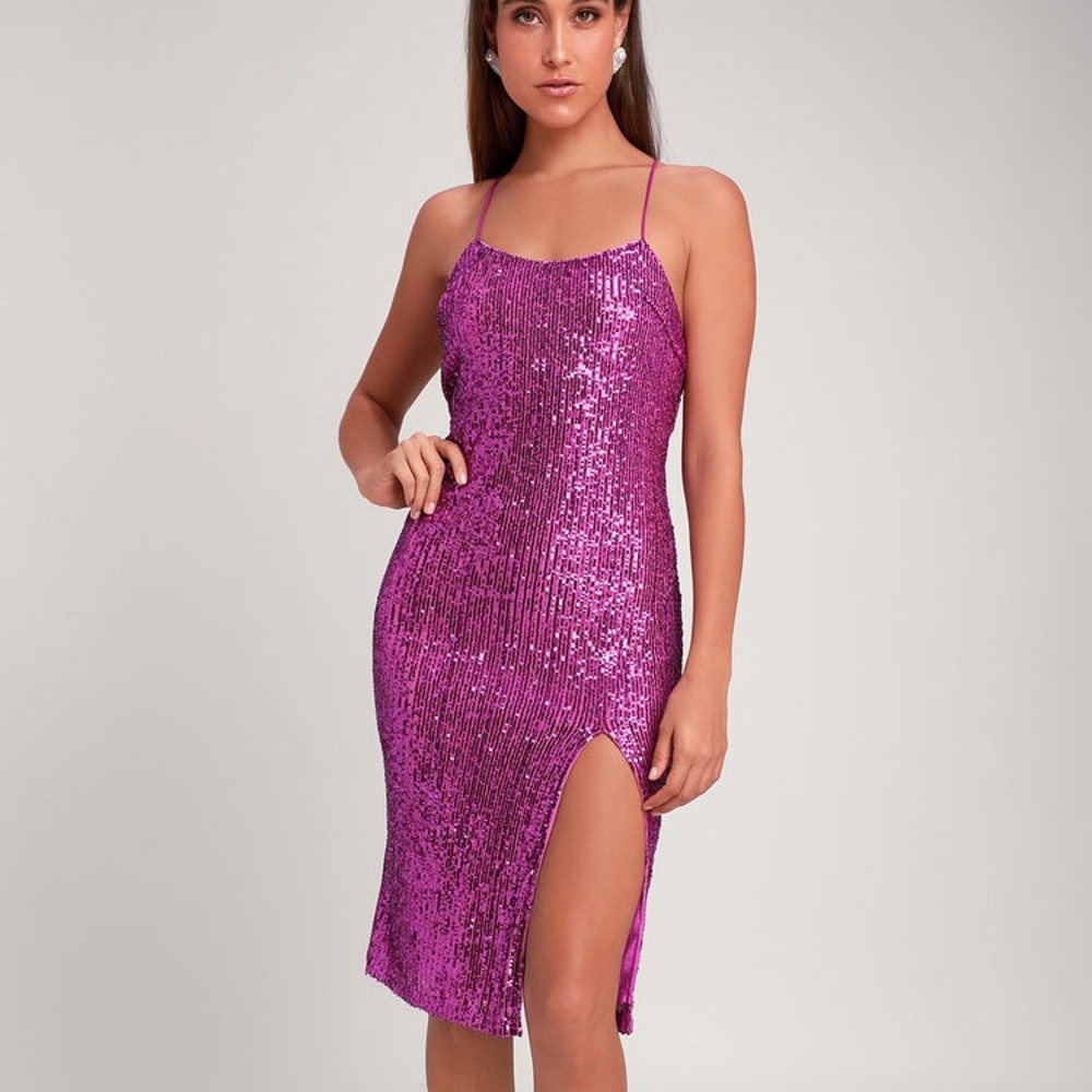 Lulu’s Shining Star Sequin Midi Dress - Magenta